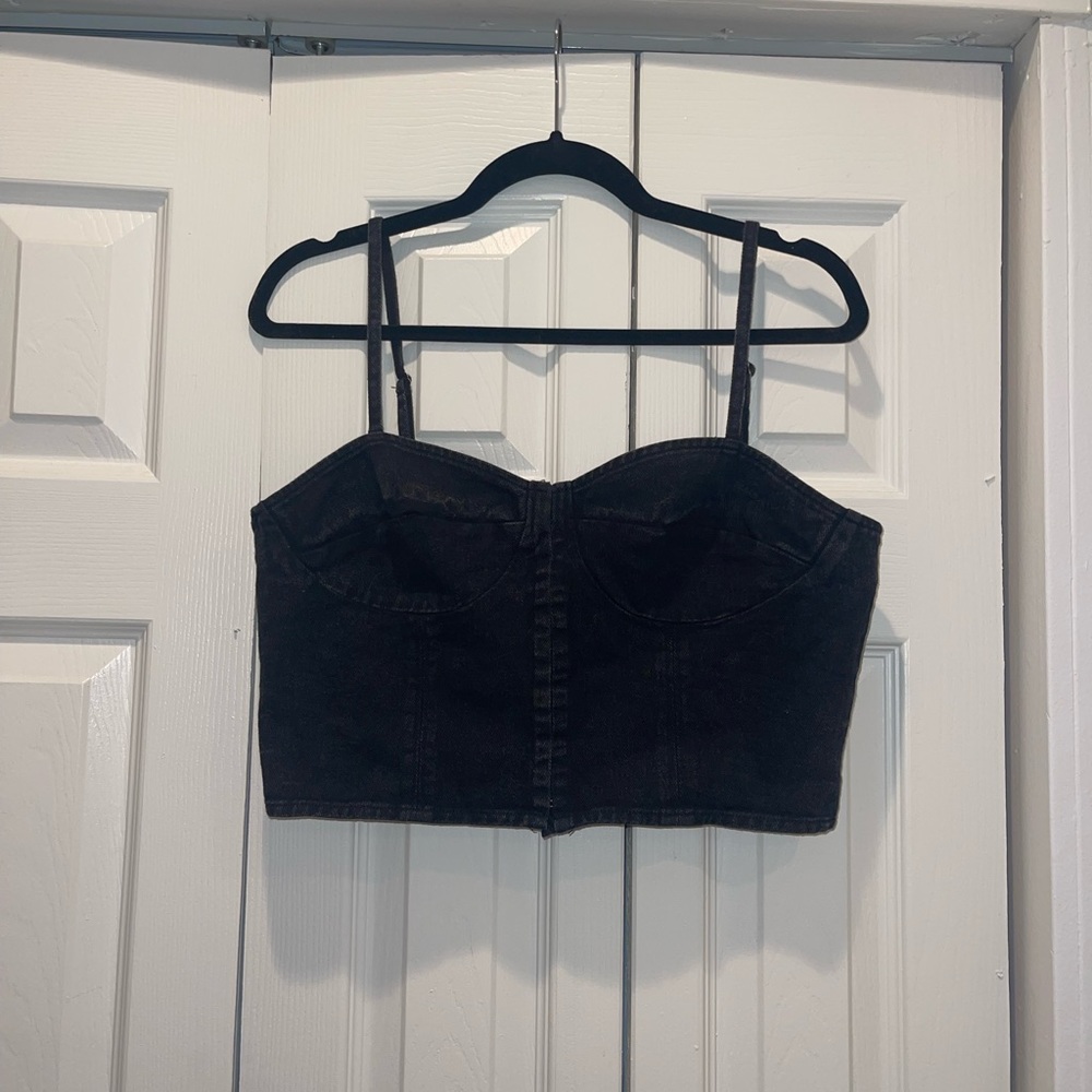 Honey Punch Black Denim Corset Crop Top - Size Large